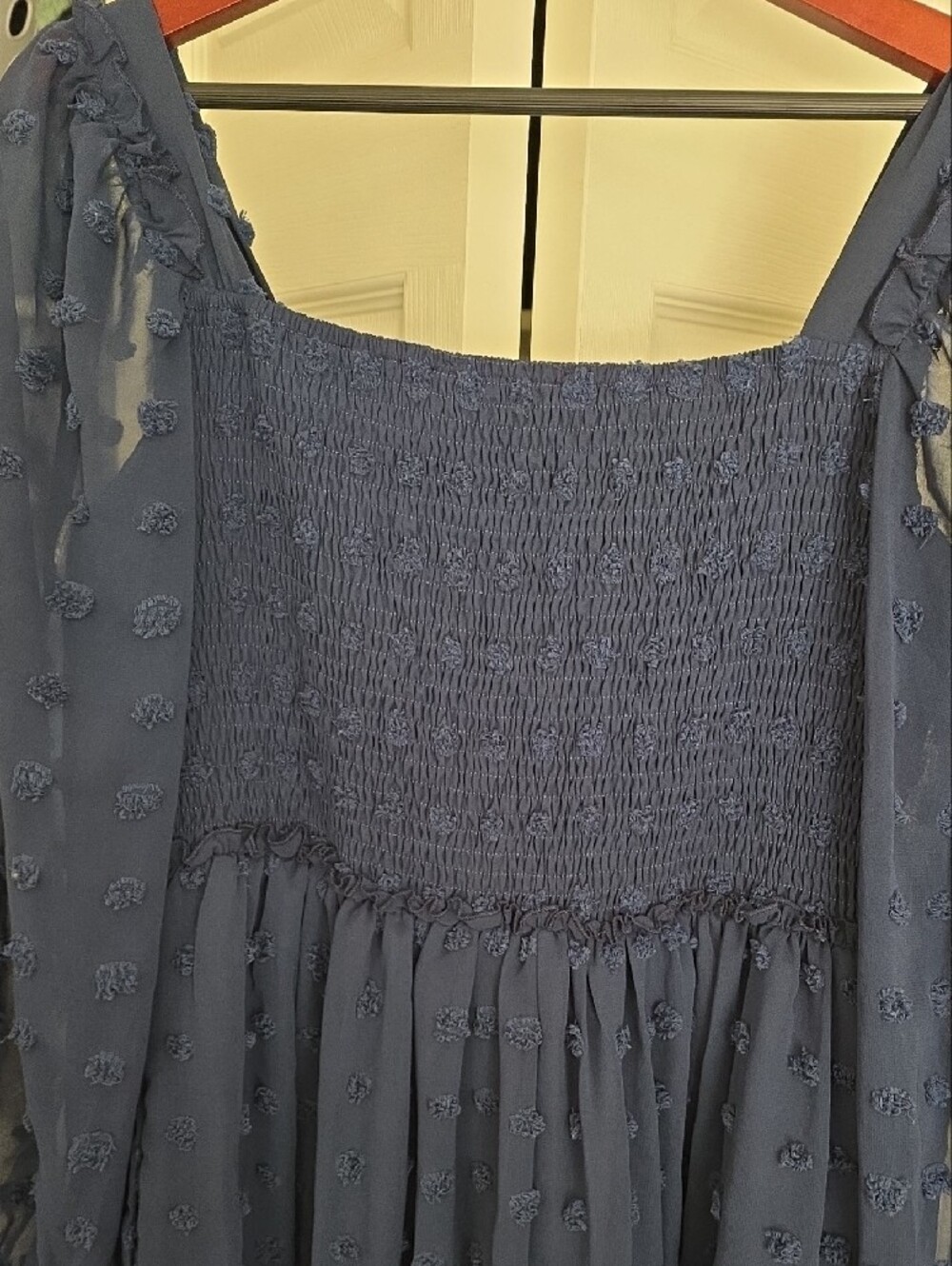 Smocked Navy Long-Sleeve Midi Dress by BTFBM - Picture 7 of 9